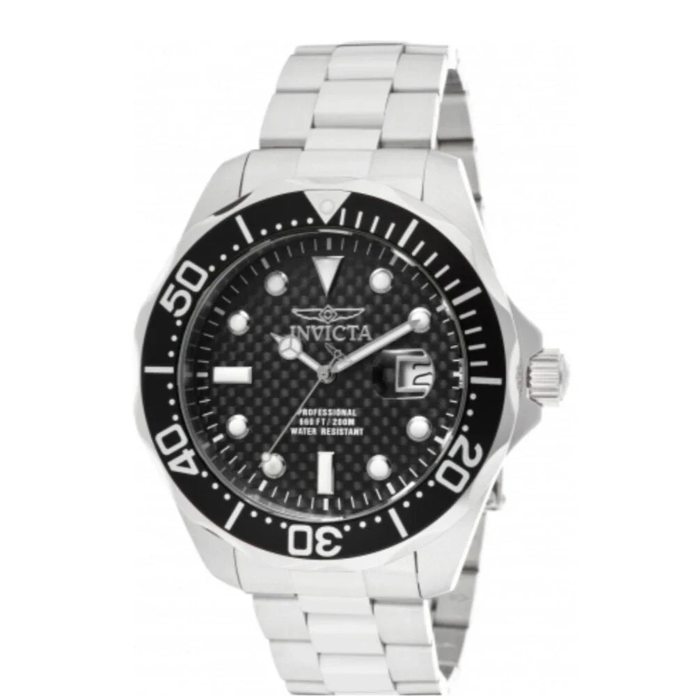 Invicta Silver Watch with Black Dial and Bezel